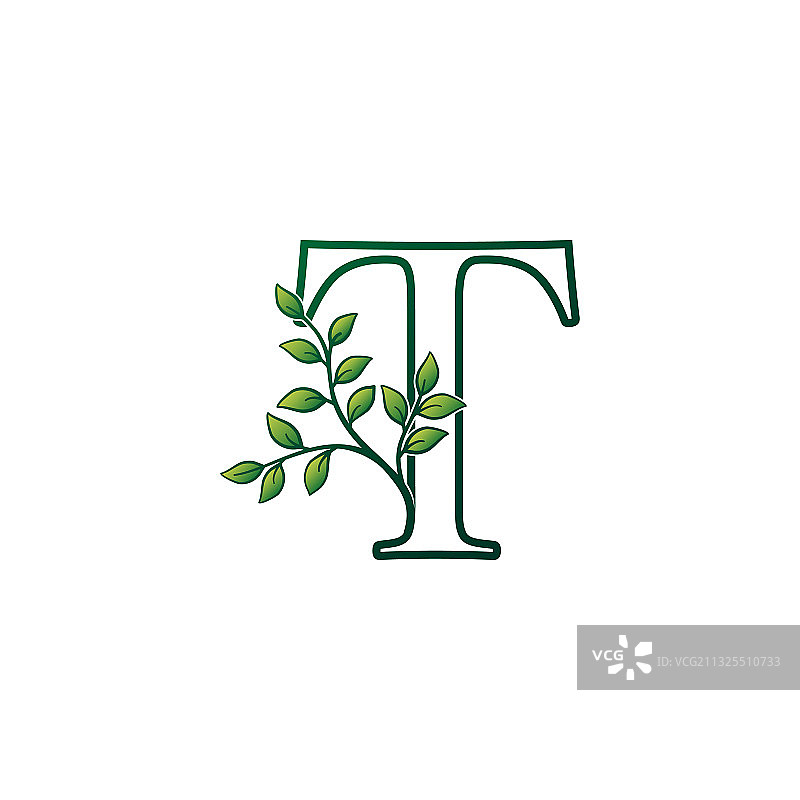 绿色自然风格T字母组合标志概念图片素材