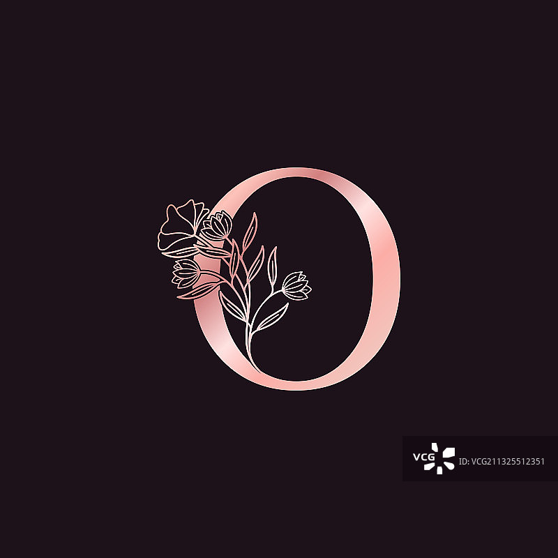 金色玫瑰花字母O奢华优雅标志图片素材