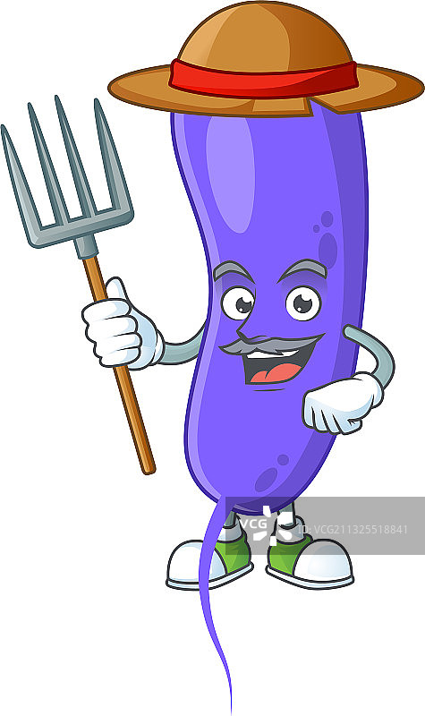 戴帽子和干草叉的农民漫画形象图片素材