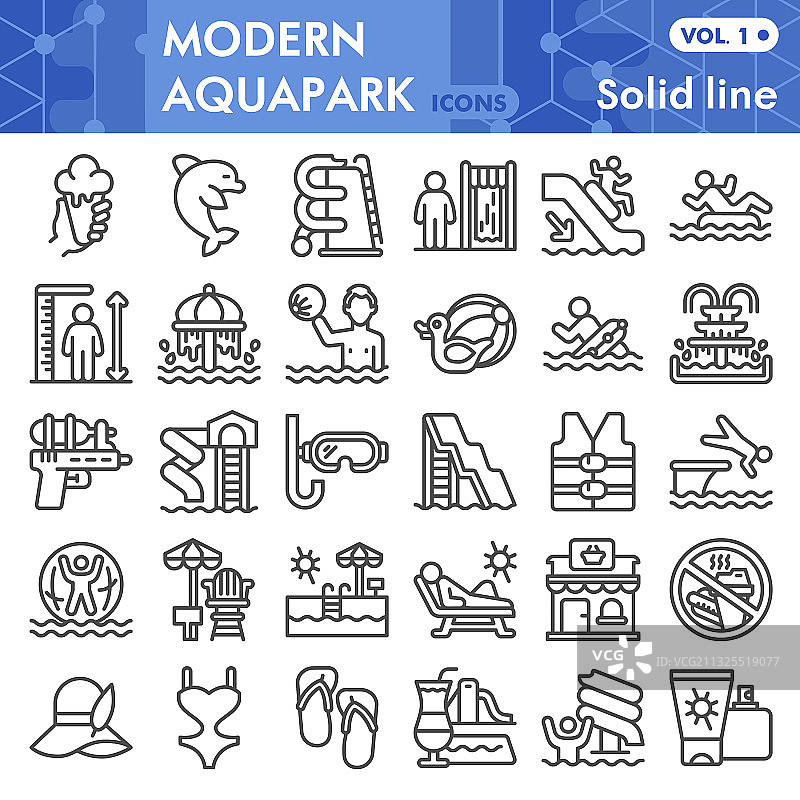 水上乐园线性图标游泳池符号图片素材