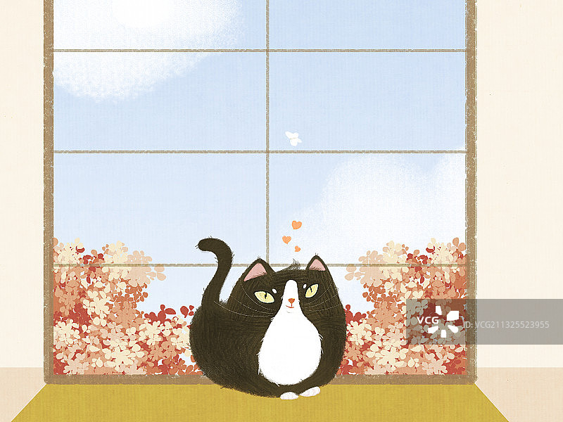 趴在窗户前午睡的卡通猫图片素材