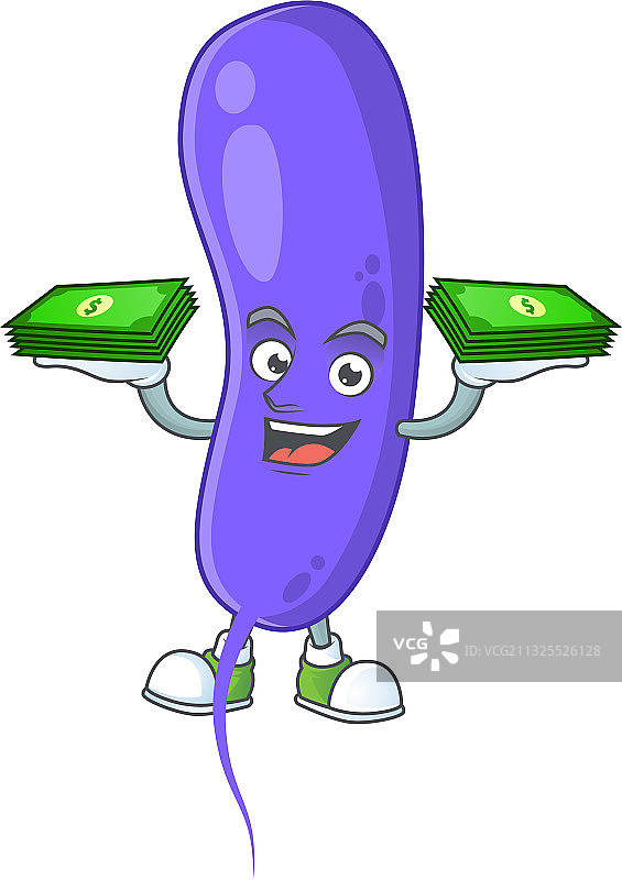 手持金钱的霍乱弧菌卡通形象图片素材