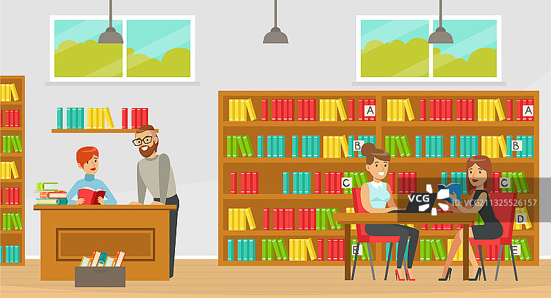 人们在图书馆内阅读书籍图片素材