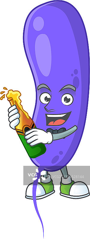 带有霍乱菌的快乐表情吐司和一瓶啤酒图片素材