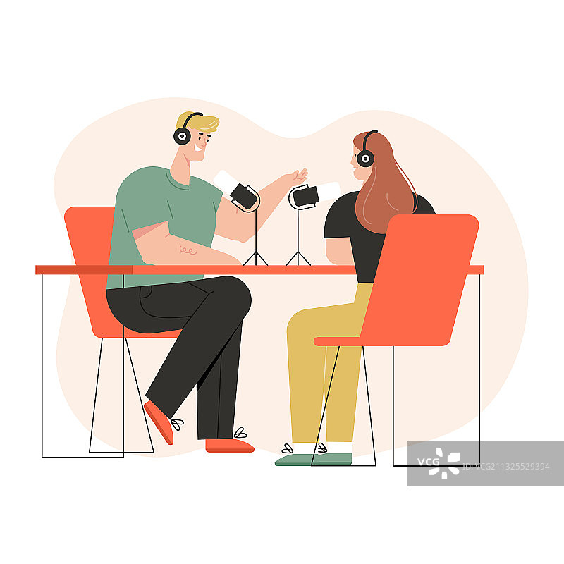 广播主持人与嘉宾录制采访图片素材