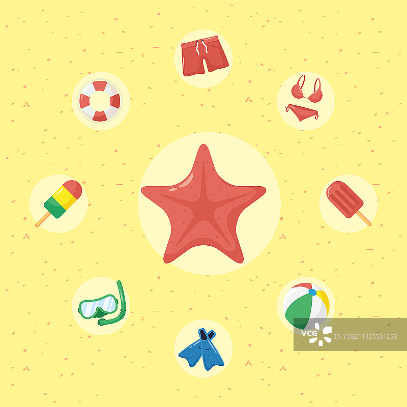 海星贝壳动物扁平风格图标集图片素材