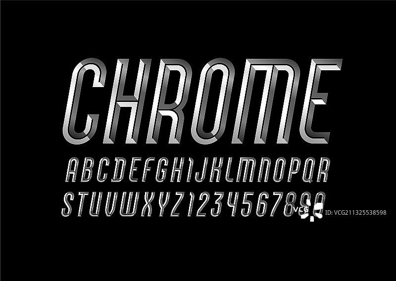 斜体凿刻块状字体铬合金字母图片素材