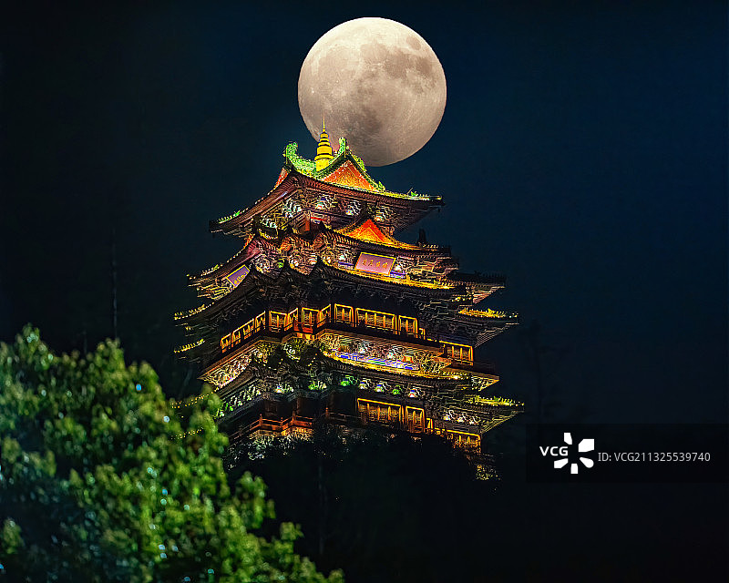 月落阅江楼图片素材