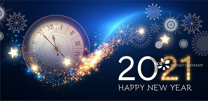 带有钟表的2021新年快乐背景图片素材