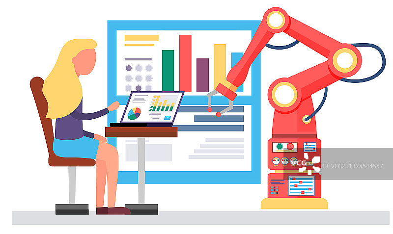 女科学家和机械臂人工智能图片素材