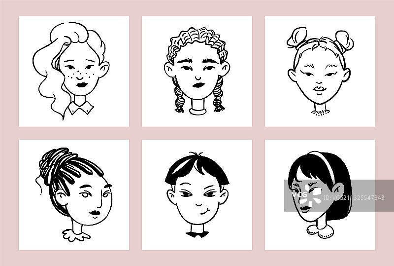 手绘年轻女性涂鸦头像图片素材
