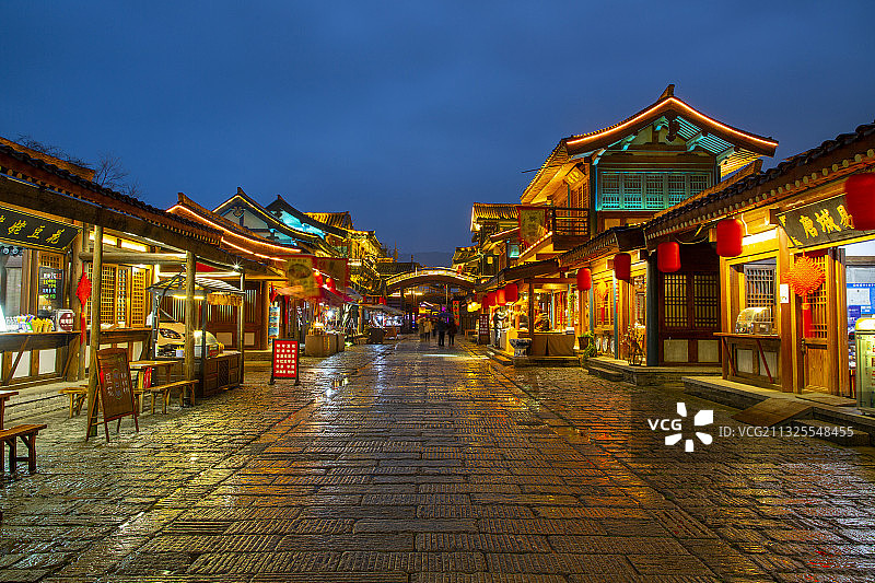 襄阳唐城景区仿古建筑夜景风光图片素材