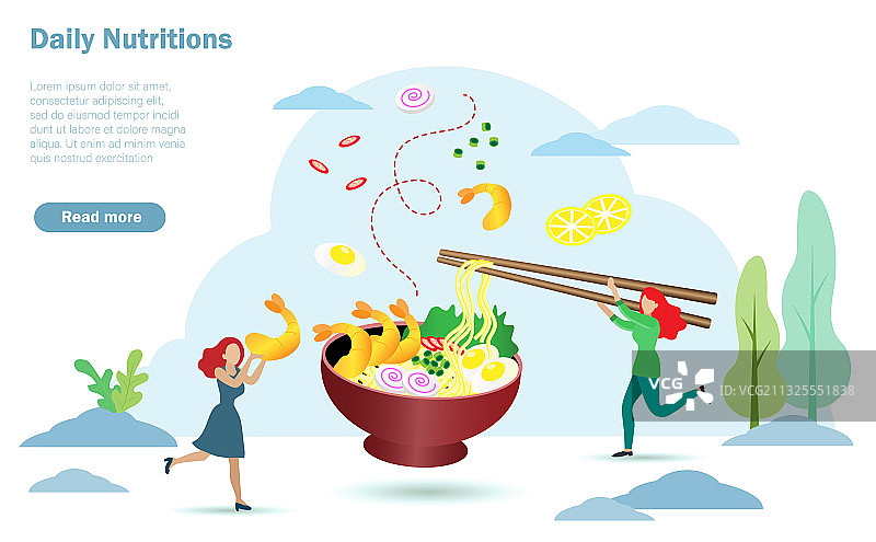 快乐的女人享用碗里的面条图片素材