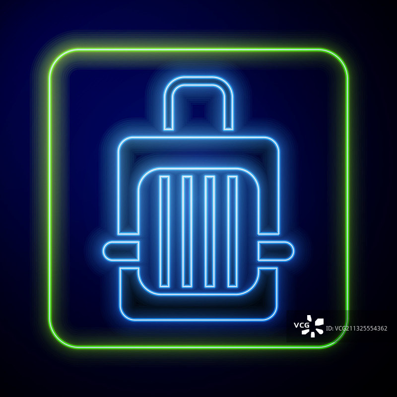 蓝色背景上发光的宠物携带箱霓虹灯图标图片素材