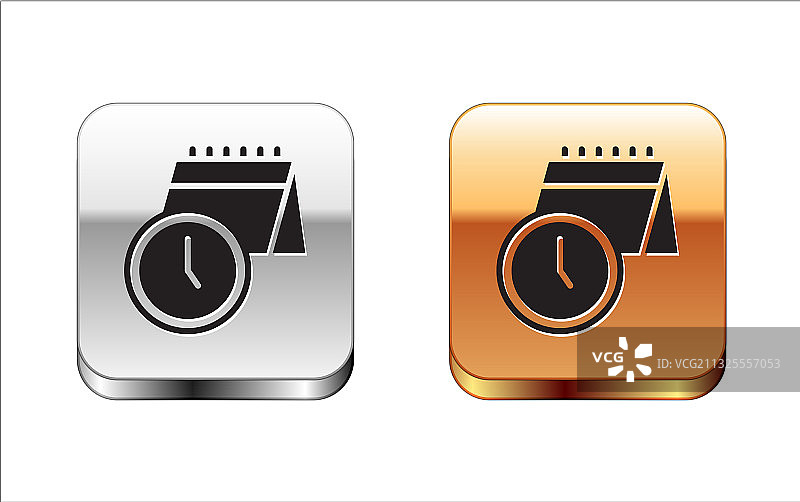 白色背景上的黑色日历和时钟图标图片素材