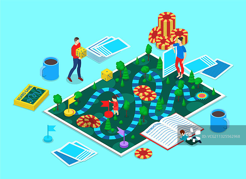家庭棋盘游戏概念3D 2.5D视图图片素材