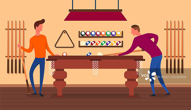 卡通彩色男子打台球人物图片素材