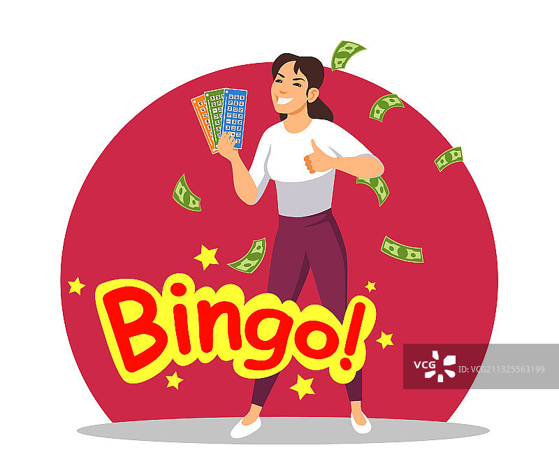 微笑的幸运女人拿着中奖彩票图片素材