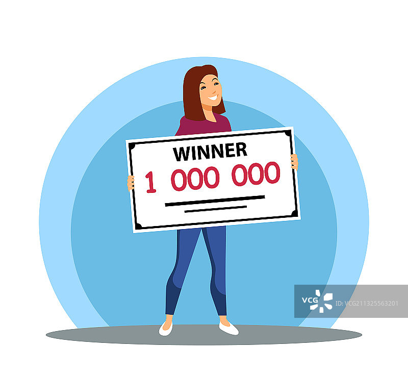 手持百万银行支票的幸运微笑女人图片素材