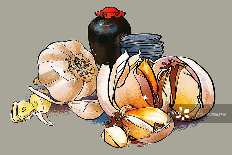 大蒜食物插画白酒图片素材