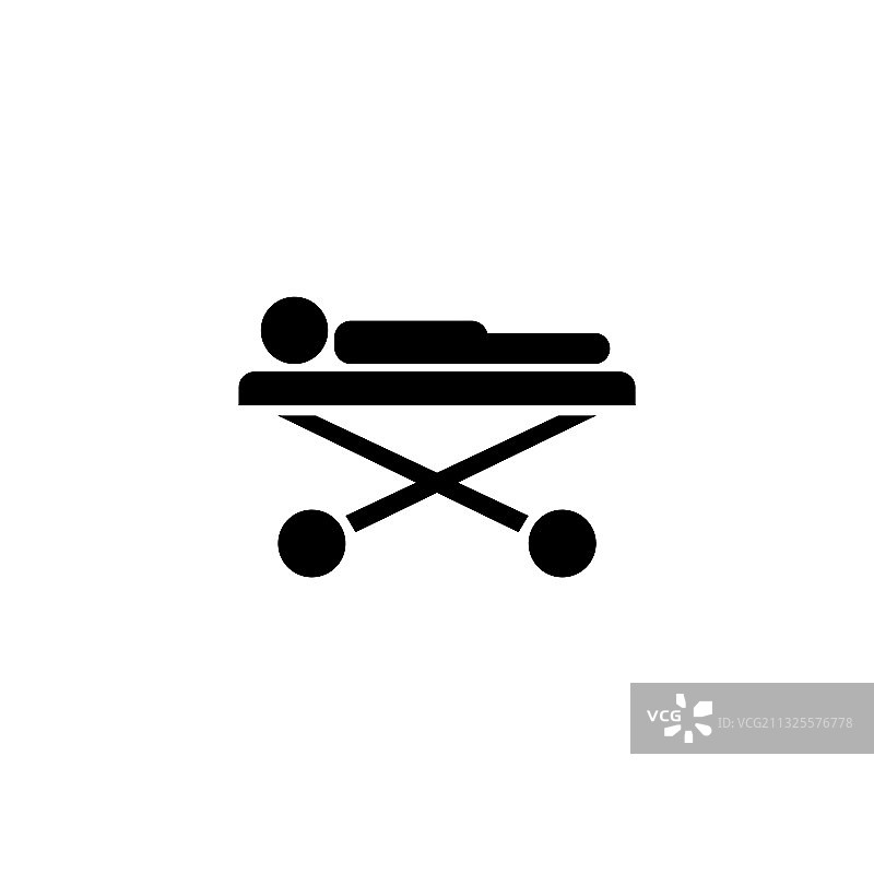 躺在医用滚轮床上的病人扁平图标图片素材