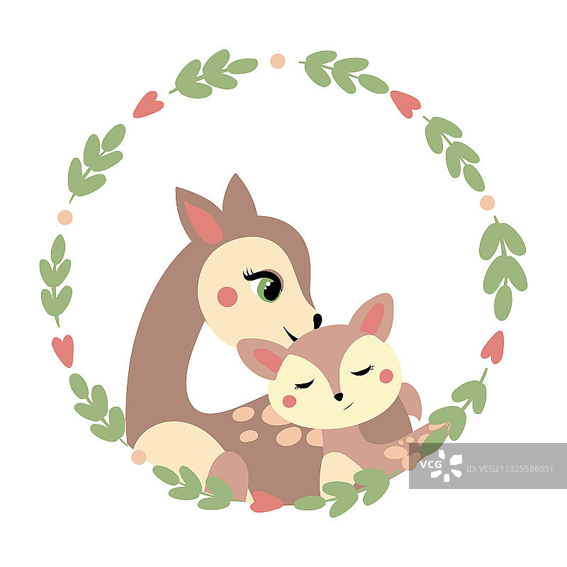 母鹿和小鹿绘画图片素材