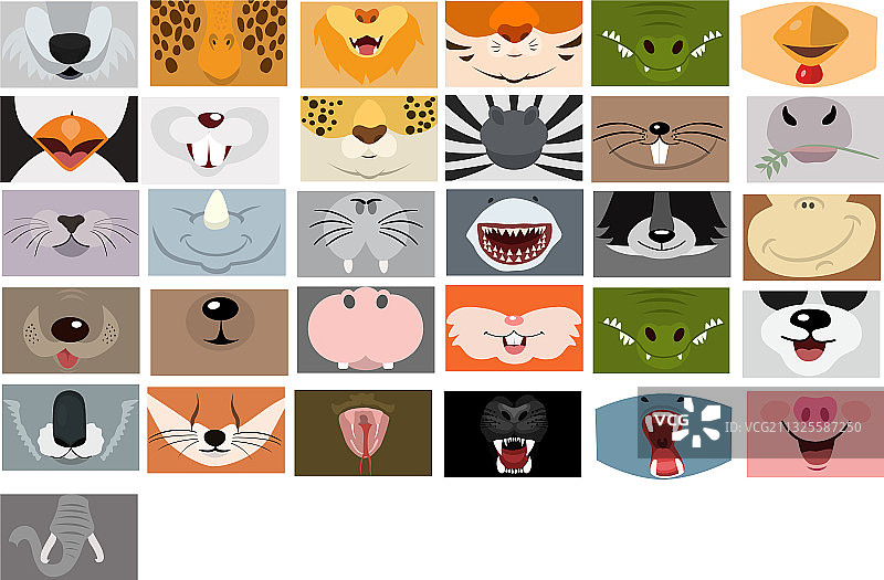 白色背景上的动物嘴部集合图片素材
