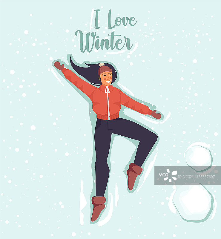 我爱，躺在雪地顶上的快乐女人图片素材