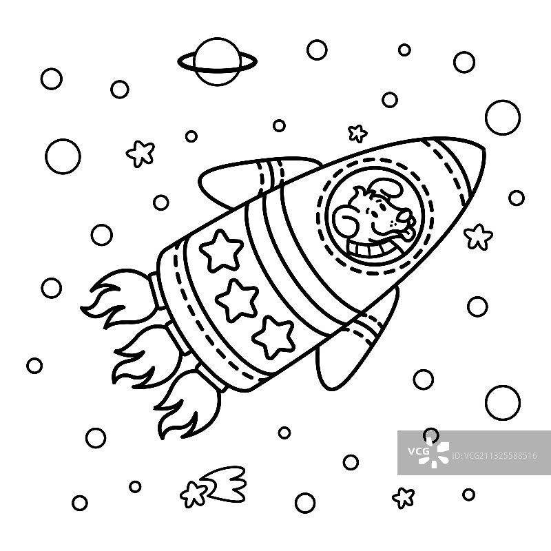 火箭宇宙飞船星系中的可爱小狗图片素材