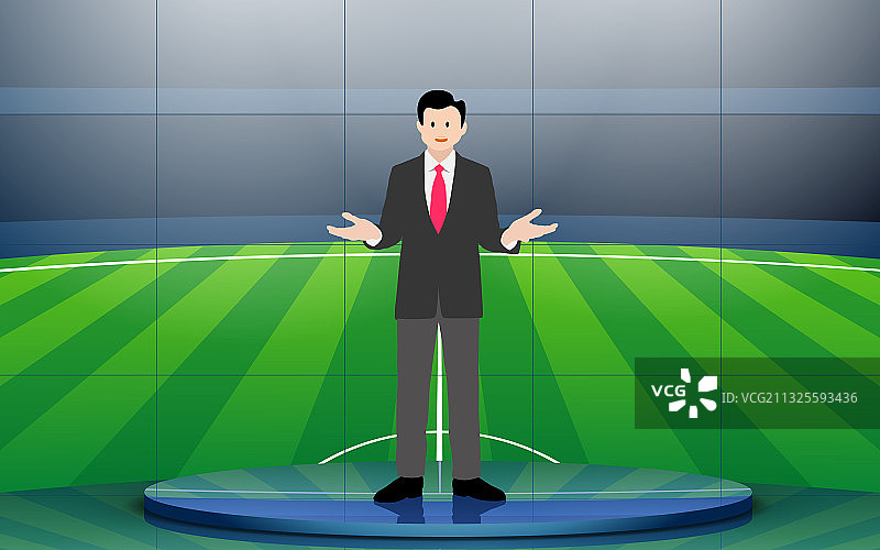 蓝色背景足球场的广播员图片素材