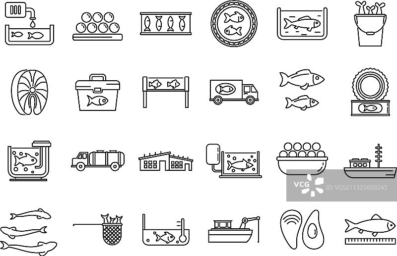 食品鱼养殖图标集轮廓样式图片素材