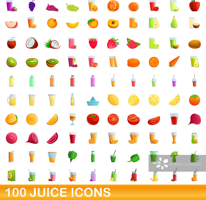 100个果汁图标卡通风格合集图片素材