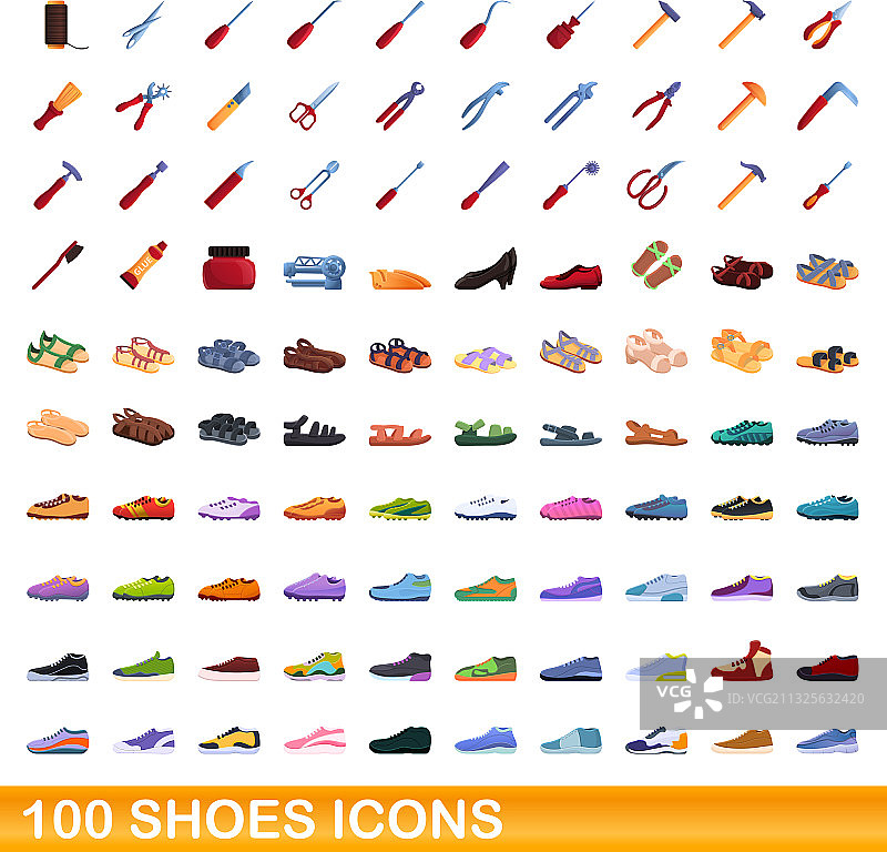 100个鞋子图标卡通风格图片素材