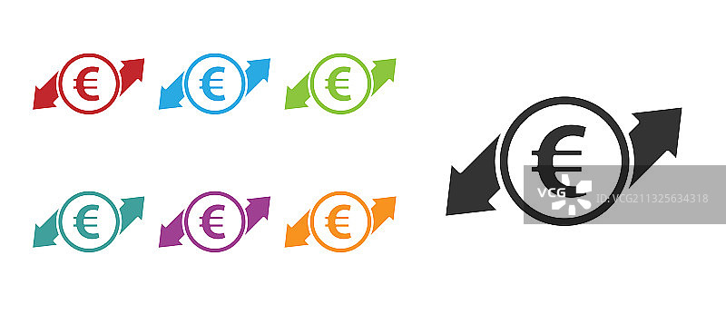 黑色金融增长与欧元硬币图标图片素材