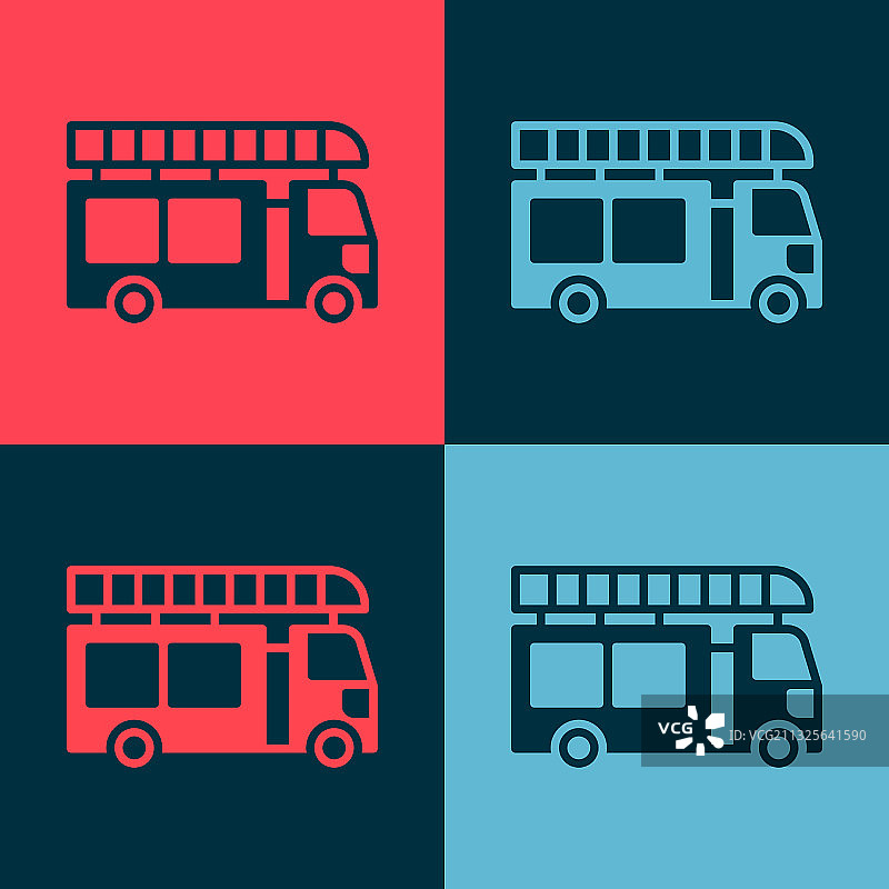 彩色背景上的波普艺术消防车图标图片素材