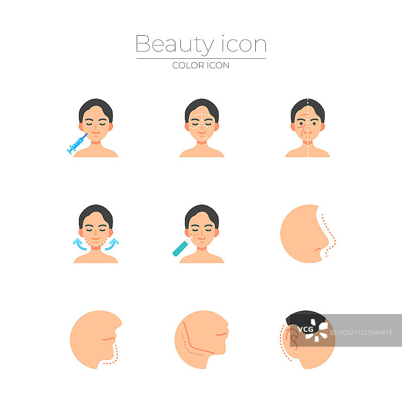 肉毒杆菌注射美容概念图标集图片素材