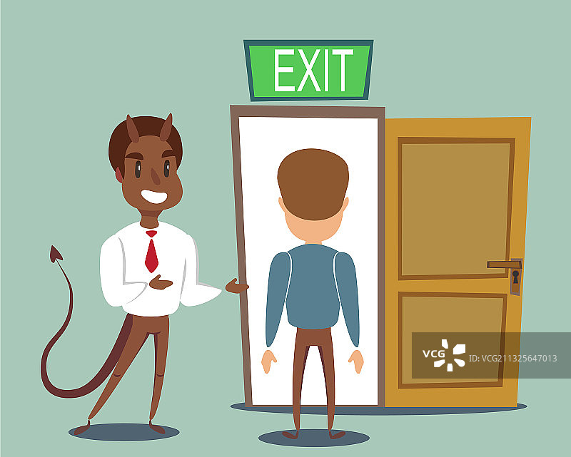 恶魔商人邀请男人打开门图片素材