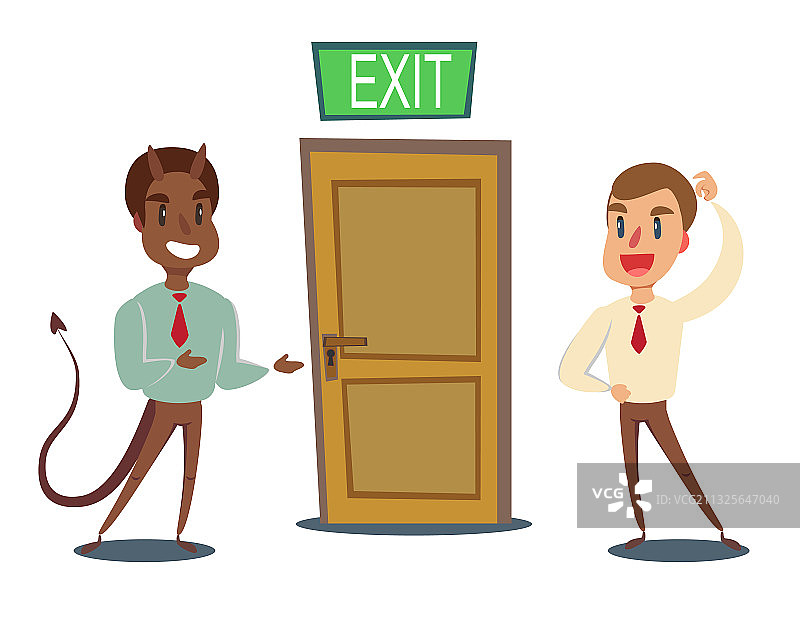 恶魔商人邀请男人打开门图片素材