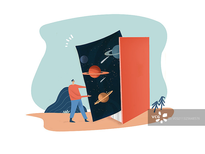 扁平化设计，插画，宇宙，书籍，星空，阅读，科技图片素材