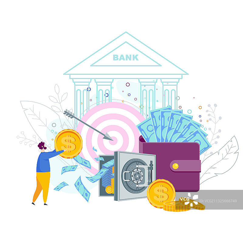 银行banner：男子投资理财（扁平风格）图片素材