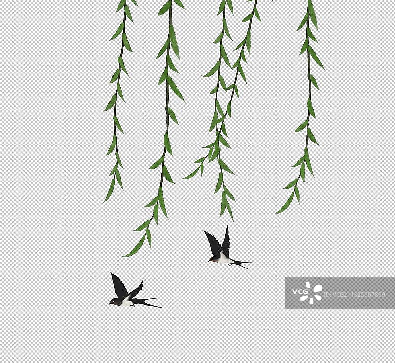 柳树燕子中式素材图片素材