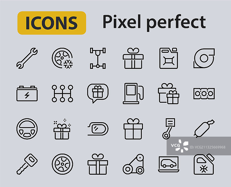 汽车零件相关线条图标集图片素材