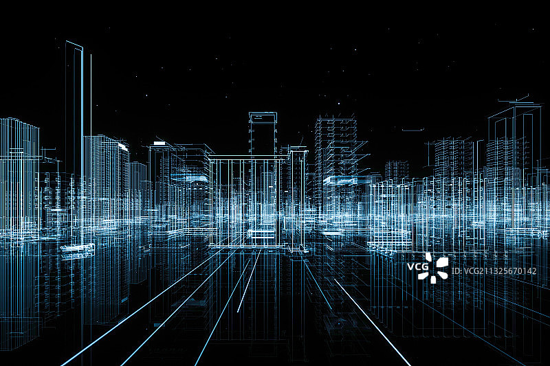 3D现代抽象城市夜景图片素材