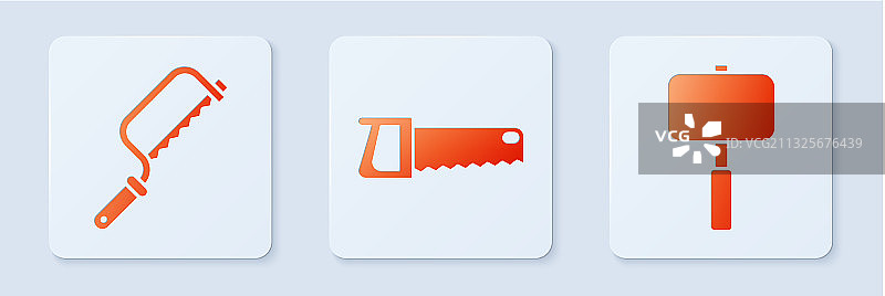 手锯、手钢锯和锤子（白色）图片素材