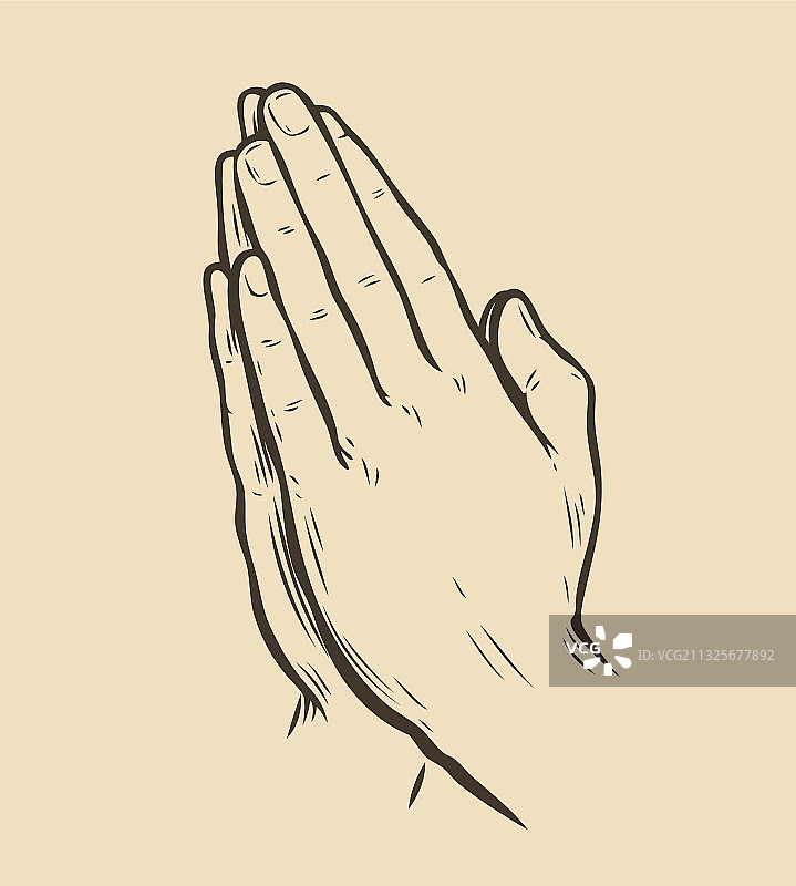 双手合十的祈祷手势草图图片素材