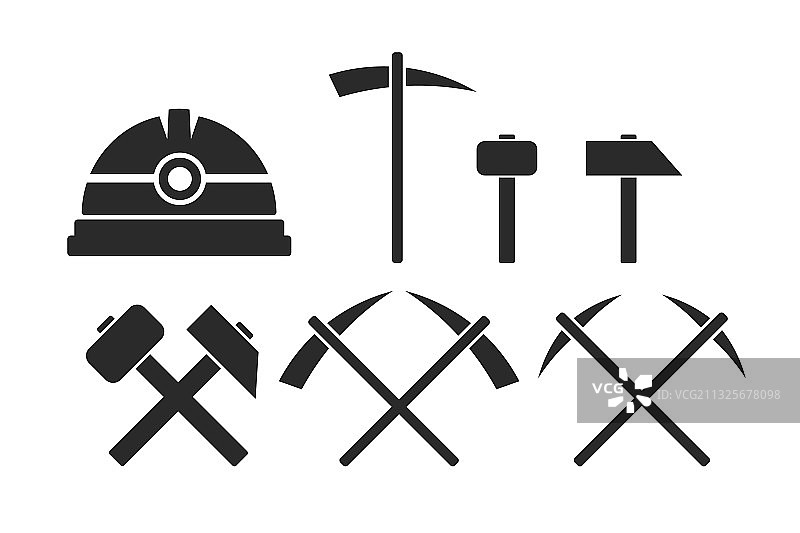 矿工工具头盔锤子镐简单图标图片素材