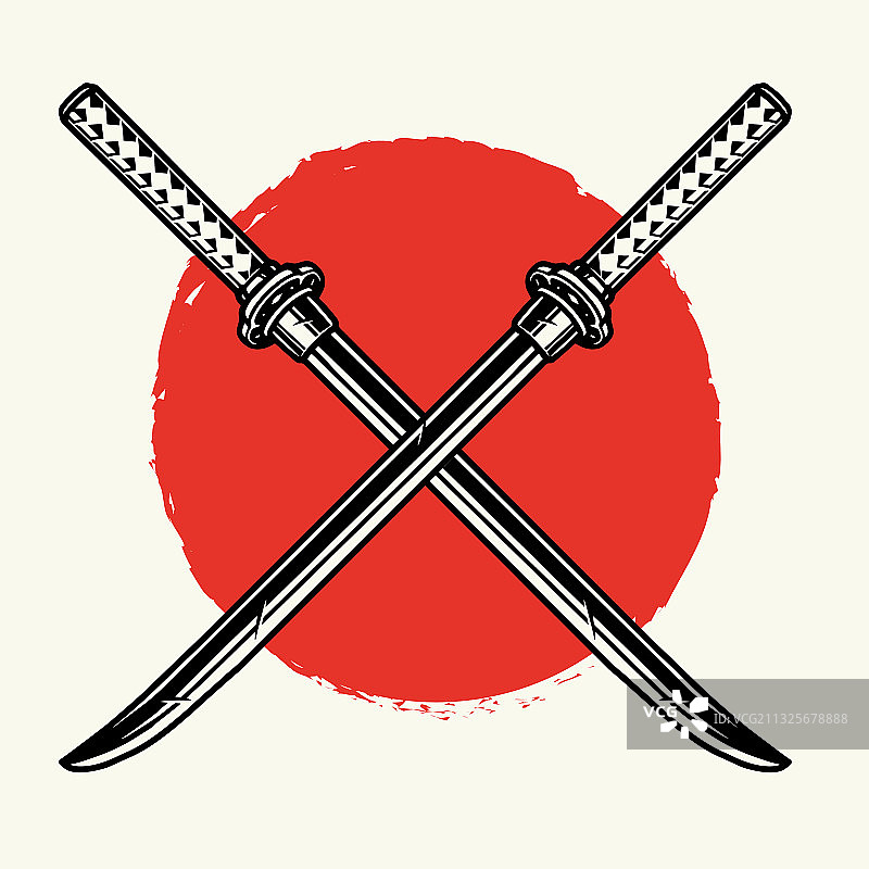 复古武士刀交叉模板图片素材