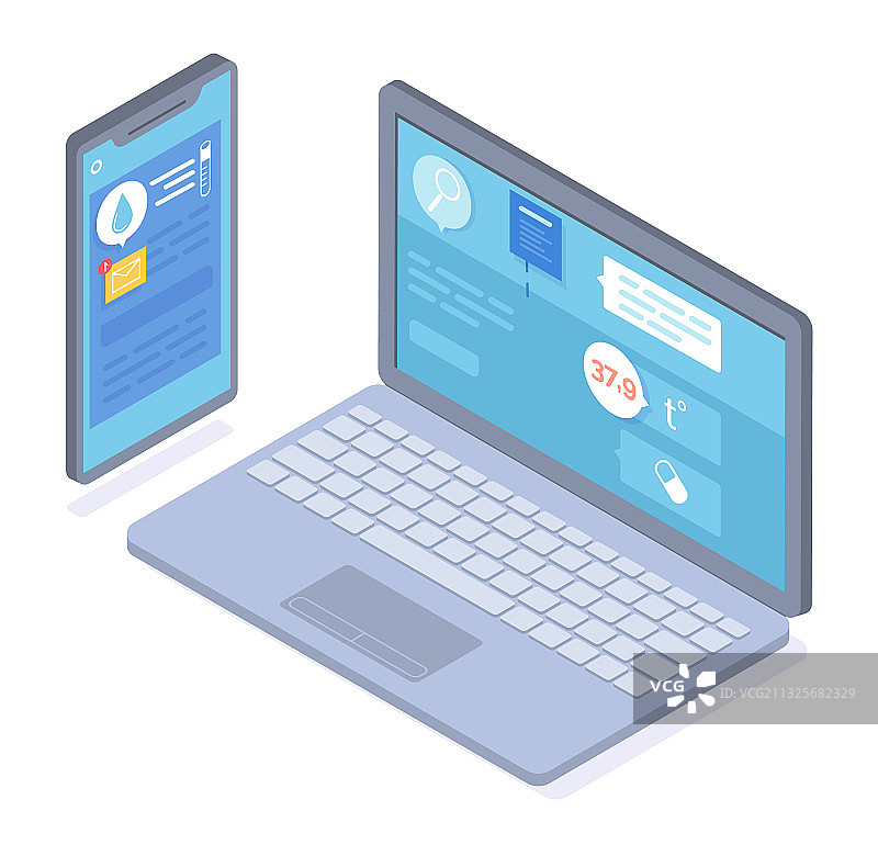 笔记本电脑和智能手机在线咨询图片素材