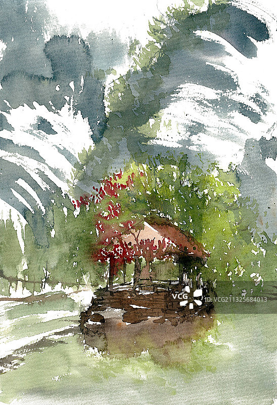 山下的亭子图片素材