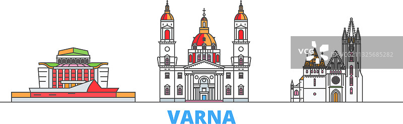 保加利亚瓦尔纳城市天际线扁平插画图片素材